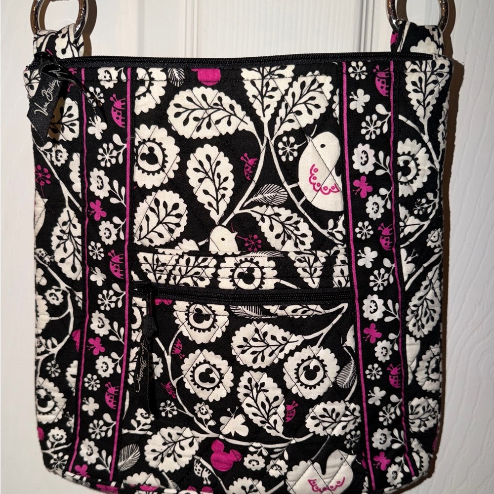 Vera Bradley Disney Mickey Black White and Magenta Floral Quilted Crossbody